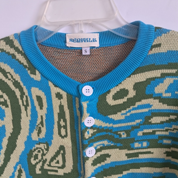 SeaMilk Cardigan Set Size S – 100% Cotton Button Front Sweaters (Blue & Brown) - Picture 13 of 16